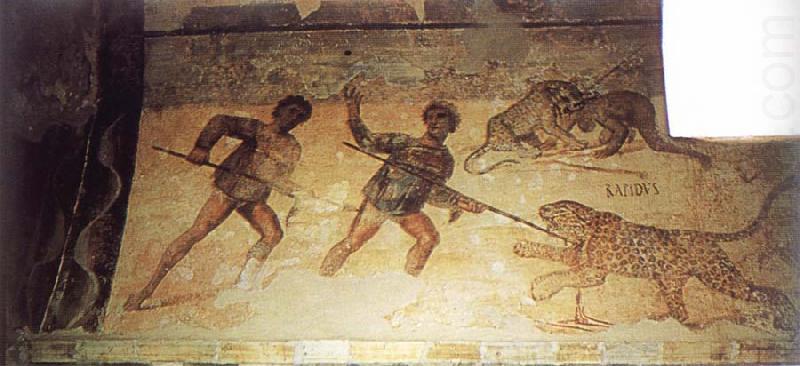 Fresco in the main hall of the Hunting Baths at Lepcis Magna, unknow artist